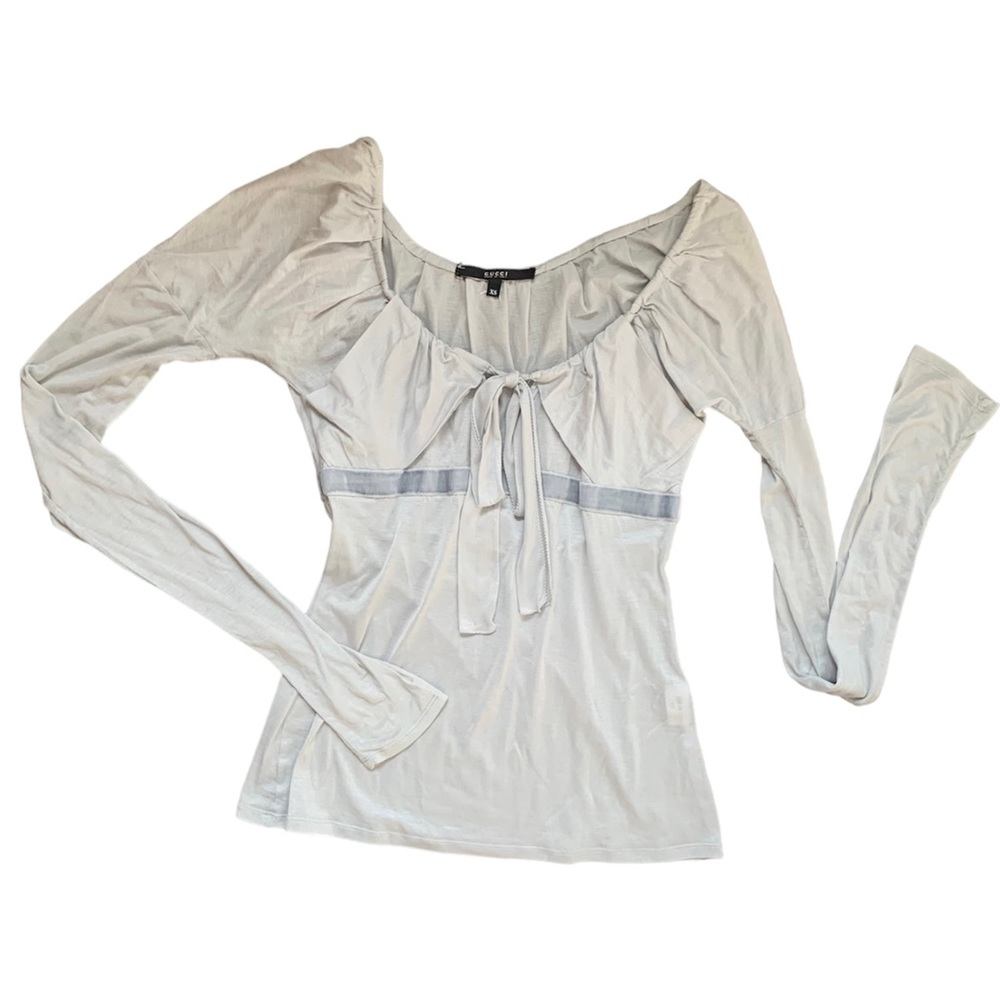Gucci Light Gray Long Sleeve Tie-Front Top